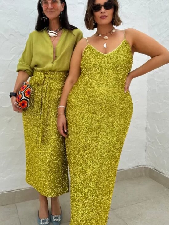 Never Fully Dressed Dresses & Skirts - Never Fully Dressed Lime Green Sequin Slip Dress Size 14